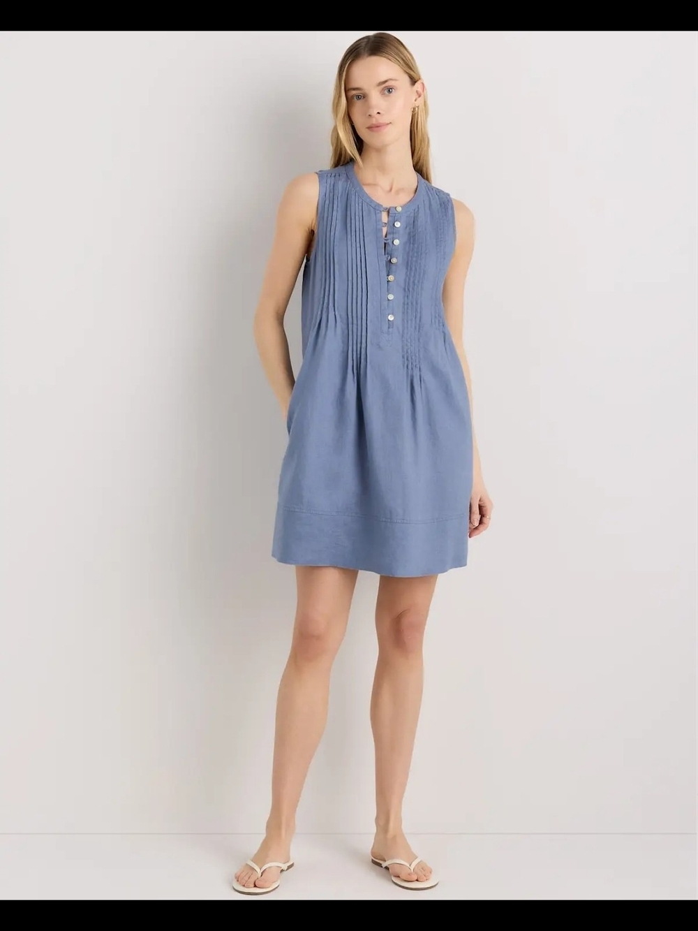 Quince 100% European Linen Sleeveless Swing Dress Moonstone Blue S NWT